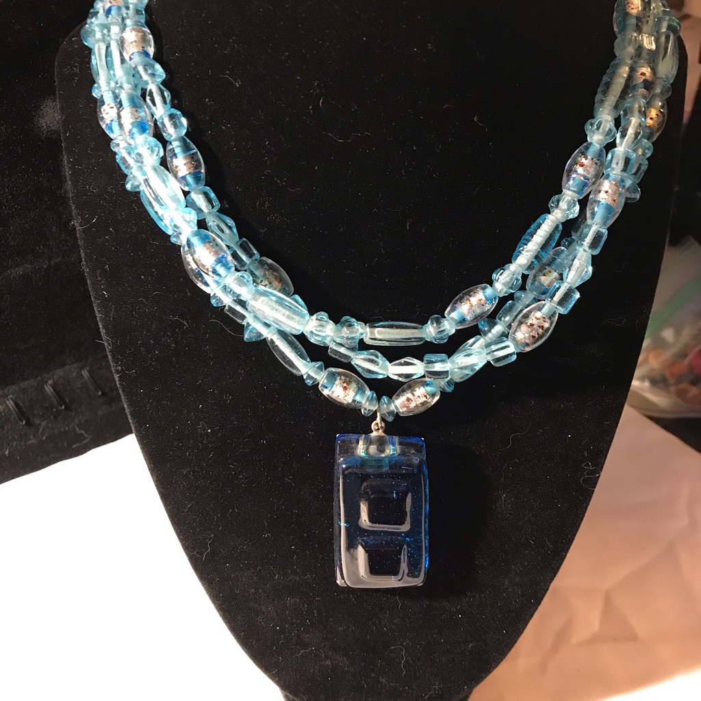 Triple Tier Aqua Beaded Necklace